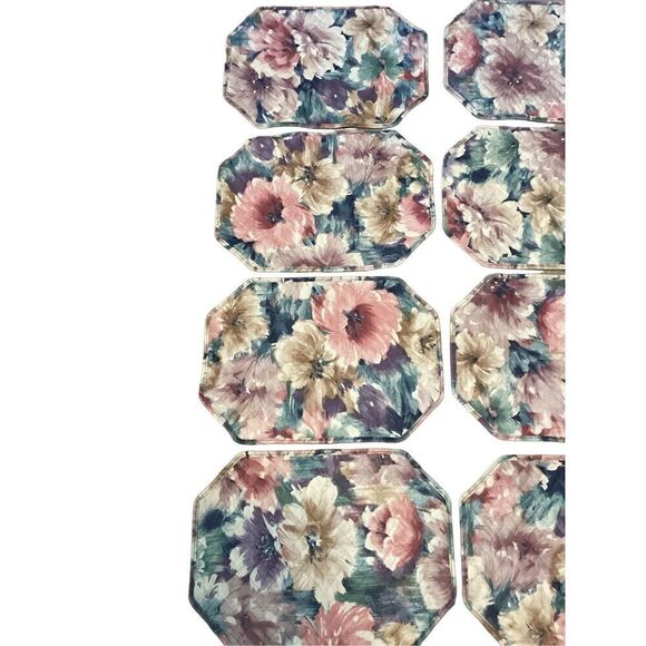 Set Of 12 Vintage Floral Reversible Place Mats Craft Fabric Art Crafts Sewing - Picture 2 of 4